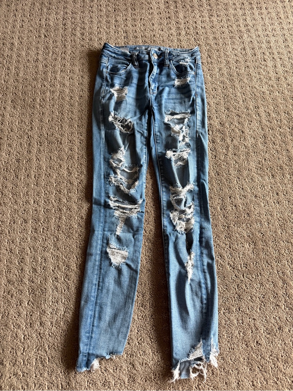 American Eagle Outfitters Ripped Skinny Jeans - Light Blue